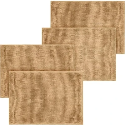 Image of Hafaa Bath Mat Non Slip Anti Mould 4 Pack Beige 40x60 cm Chenille Bathroom