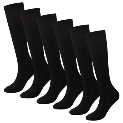 Image of SYEYCW 3 Pairs Compression Socks for Women &amp; Men, Knitted Knee High, Breathable Support Flight Socks, Outdoor Running Stockings, Sports, Flying, Maternity Pregnancy, Nurses, Travel