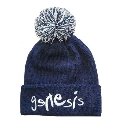 Image of Genesis Bobble Beanie Hat Band Logo Official Unisex Navy Blue One Size
