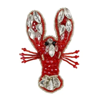 Image of Handmade Lobster Beaded Patches Sew on Rhinestones Applique Decoration Craft 2 Pieces (red)