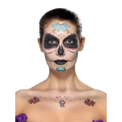 Image of Smiffys Make Up FX, Day of the Dead Kit, Aqua, Mul Transfer, Face Paints, Gems, Crayon &amp; Applicators, Cosmetics and Disguises Fancy Dress, Halloween Dress Disguises.