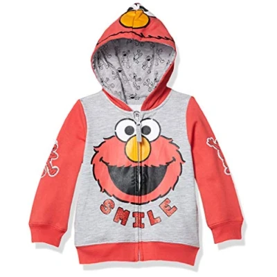 Image of Sesame Street Girls&#039; Hoodie Hooded Sweatshirt, Heather Grey/Red, 5 Years
