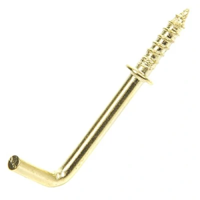 Image of 20x Brass Shouldered Dresser Hooks 25mm (1&quot;) Small L Shaped Screw in Wall Hook