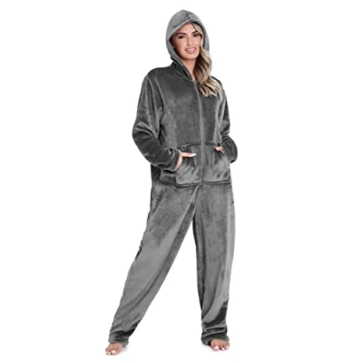 Image of CityComfort Onesies for Women Soft Comfy Fleece Pyjamas Nightwear Fluffy Onesie Lounge Wear Sizes S XL (Charcoal, S)