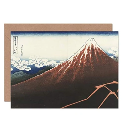 Image of Artery8 Hokusai Rainstorm Foot Of Mountain Fuji Japanese Fine Art Greeting Card Plus Envelope Blank Inside