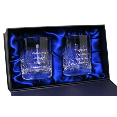 Image of County Engraving Pair of Personalised 12oz Cut Crystal Whisky Glasses with Gift Box