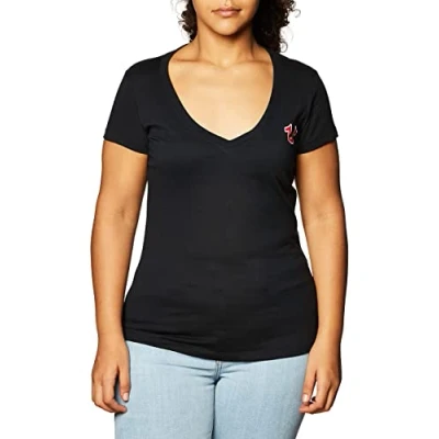Image of True Religion Women&#039;s T Shirt with Buddha Logo and V Neck, Black, S