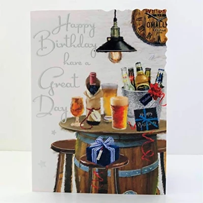 Image of Jonny Javelin Male Happy Birthday Have A Great Day Card Beer Barrel