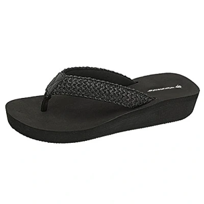 Image of Dunlop Ladies Brown Beige Summer Sandals Flip Flops Casual New Wedge Toe Post (All Black, UK Footwear Size System, Adult, Women, Numeric, Medium, 8)