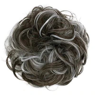 Image of CAISHA Large Hairpiece Scrunchy Instant Updo Curly Messy Bun Dark Brown Gray Mix G34E