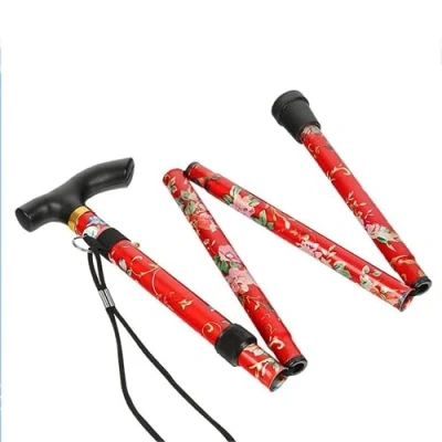 Image of Glamified Adjustable Folding Walking Stick, Portable Cane with Ergonomic Handle, Non Slip Base, Lightweight, Height (Red Flowers)