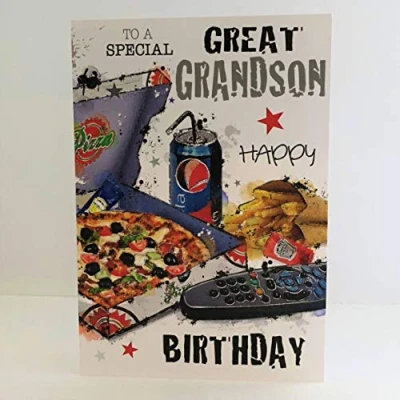 Image of Jonny Javelin Special Great Grandson Happy Birthday Card Pizza