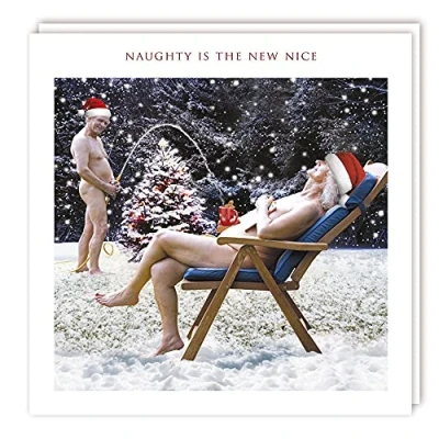 Image of Christmas Card Naked Couple Hose Foil Finish