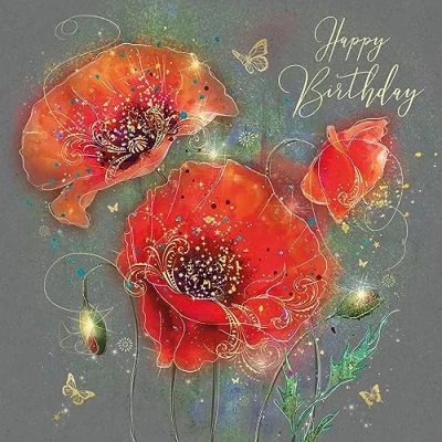 Image of Cherry Orchard Poppy Happy Birthday Card with Gold Foil Detailing and Envelope Grace Range from