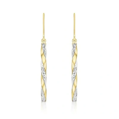 Image of Carissima Gold Women&#039;s 9ct 2 Colour Twist Diamond Cut Pole Drop Earrings