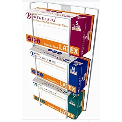 Image of Triple Glove Wall Mounted Surgical Dispenser Wired Rack with Three Compartments for Gloves Aprons Wipes Holder
