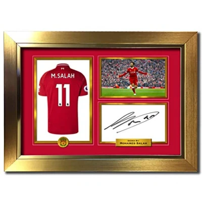 Image of #792 MOHAMED SALAH Signed Autograph Mounted Photo Reproduction PRINT A4 Rare Perfect Birthday (297 x 210mm) (Gold Frame)
