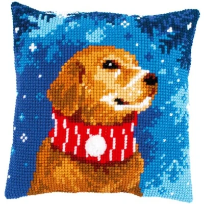 Image of Dog Cross Stitch Cushion Kit with Scarf
