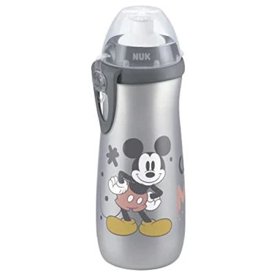 Image of NUK Sports Cup Children&#039;s Drinking Bottle, 24+ Months, Leak Proof Push Pull Nozzle, Clip and Protective Cap, BPA Free, 450 ml, Disney Minnie Mouse (Grey)