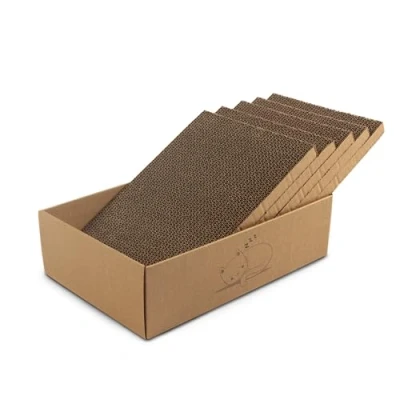 Image of casa pura Cat Scratching Box incl. 5x Boards 43.5 x 29.5 14 cm Double Sided Cardboard Board for Cats, Claw Care Protection