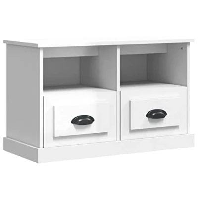Image of vidaXL Glossy White TV Cabinet with Drawers and Open Compartments, Perfect for Living Room Bedroom, Complementary Decor 80x35x50 cm