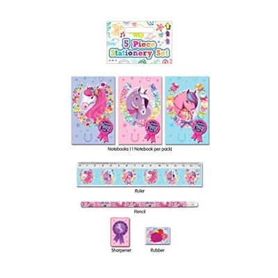 Image of Anilas 5 Piece Stationery Set Pencil, Sharpener, Rubber, Ruler, Notepad (Pony)