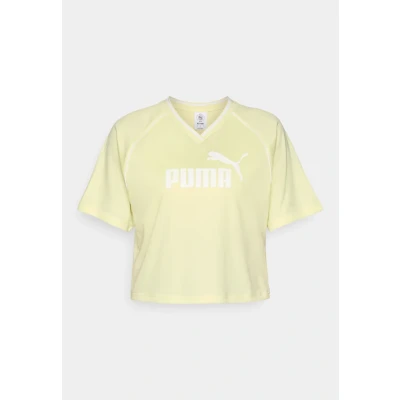 Image of Puma Relaxed Cropped Football Print Tshirt goldcoloured moon, Women&#039;s, Size: Large, Gold/coloured moon