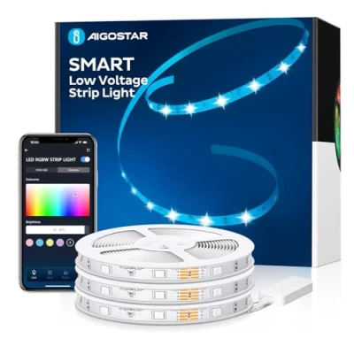 Image of Aigostar Alexa led Strip Lights 15m, Smart Strips Lights, Light for Gaming Bedroom Home Christmas Party TV RGB Monitor Backlight, 3 Rolls of 5m