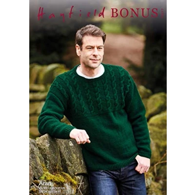 Image of Hayfield Bonus Aran Knitting Pattern 10077 Sweater