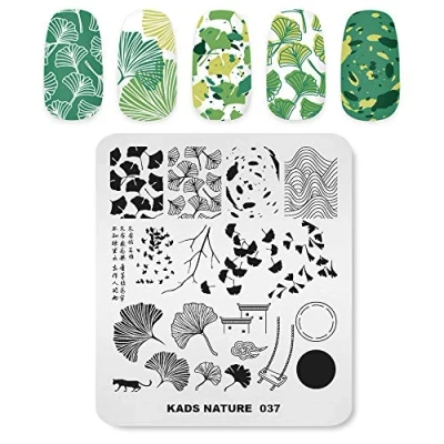 Image of KADS Nail Template Nature Stamping Plate Art DIY Manicure Tool Ginkgo Biloba Branch Tatoo (NA037)