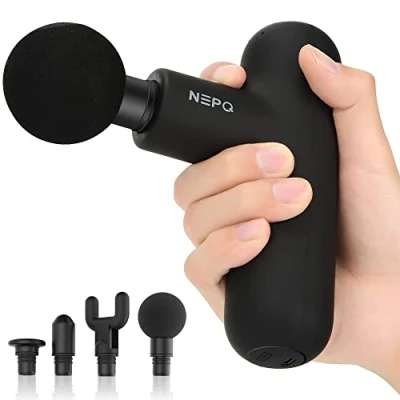 Image of Mini Massage Gun, NEPQ Powerful Fascial Gun Portable Deep Tissue Percussion Muscle Back Head Massager for Pain Relief with 4 Heads Speed High Intensity Vibration Rechargeable (Black) Black