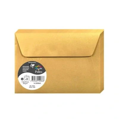 Image of Clairefontaine Ref 50086C Pollen Iridescent Adhesive Envelopes (Pack of 20) C6 (114 x 162mm) in Size, 120gsm Paper, Easy to Peel Strip Gold