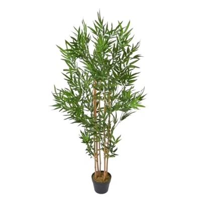 Image of HOMESCAPES 5 ft Bamboo Tree Large Artificial Replica Plant in Black Pot Indoor Home Office Decorative Fake