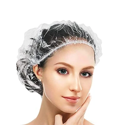 Image of G2PLUS 100PCS Disposable Large Shower Caps 50CM Plastic Elastic Bath Cap Waterproof Hair for Home Use, Hotel, Spa, and Salon