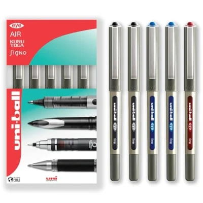 Image of uni ball EYE UB 157 Rollerball Pens 0.7mm Nib In Gift Box Packaging (Pack of 5, Multicolor)