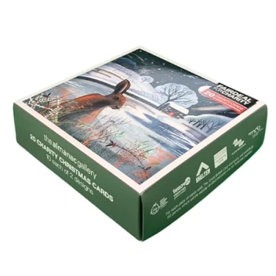 Image of Box of 20 Moonlight Winter Hares Fairdeal Charity Christmas Cards Boxed Xmas ATBX0190