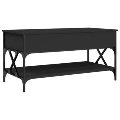 Image of vidaXL Black Engineered Wood and Metal Lift Top Coffee Table 100x50x50 cm Versatile Living Room Centerpiece with Hidden Storage, Adjustable Feet
