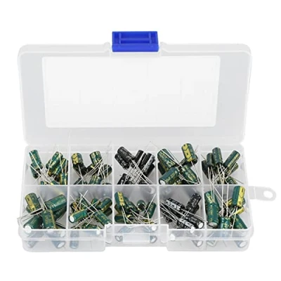 Image of Electrolytic Capacitors Assortment Kit, 100pcs 10 Values 10V 63V 10uf 470uf High Grade Audio Capacitor for Circuit Making