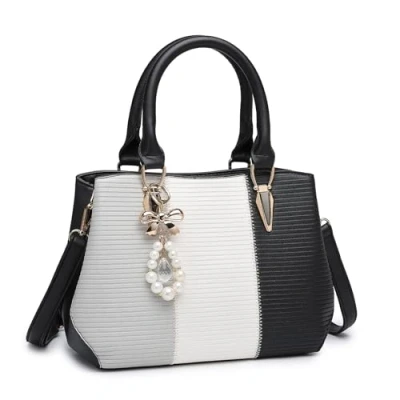 Image of Miss Lulu Handbags for Women, Tri Colour Block Top Handle Bag, Shoulder Black