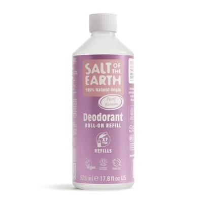 Image of Salt of the Earth Natural Deodorant Roll On Refill by Earth, Peony Blossom Vegan, Long Lasting Protection, Leaping Bunny Approved, Made in UK 525ml