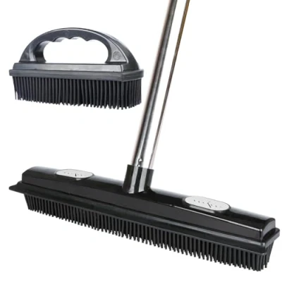 Image of Rubber Broom and Pet Hair Brush Set, Removal Brush, Fur Remover Push with Squeegee,Use for Carpet