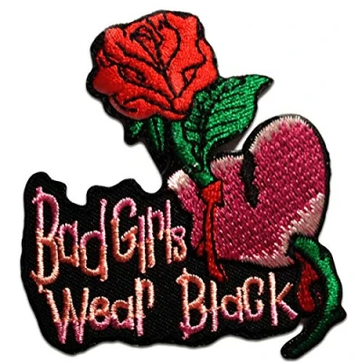 Image of Bad Girls Wear Black! Biker Iron on Patches Adhesive Emblem Stickers Appliques, Size: 2.76 x 2.87 inches