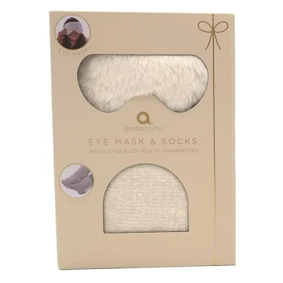 Image of Aroma Home Cream Faux Fur Eye Mask &amp; Chenille Socks Gift Set