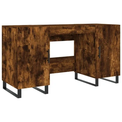 Image of vidaXL Smoked Oak Desk, Ideal for Small Spaces Compact Study/Work Desk with Four Compartments, Iron Feet, Aluminium Alloy Handles, Engineered Wood, Brown