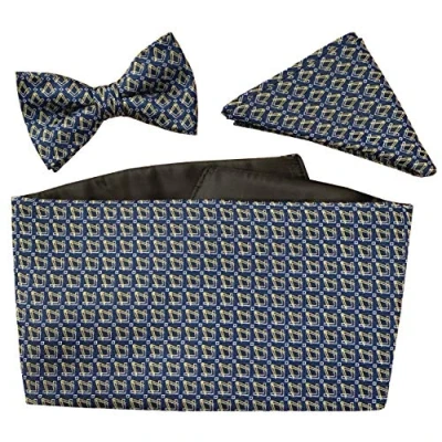 Image of Freemasons Masonic Navy Blue &amp; Gold Cummerbund Set (Includes Bow Tie Hanky)