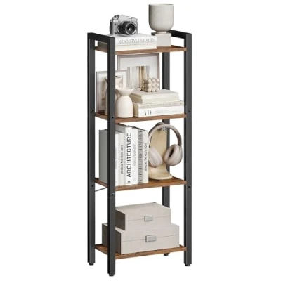 Image of VASAGLE 4 Tier Bookshelf, Bookcase, Shelving Unit, for Office, Study, Living Room, Bedroom, 24 x 40 107 cm, Industrial, Rustic Brown and Ink Black LLS099B01