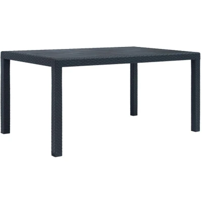 Image of vidaXL Anthracite Garden Table Rectangular Outdoor Dining with Rattan Look Design Weather Resistant, Plastic, Easy to Clean, 150x90x72 cm