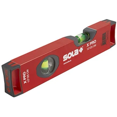 Image of SOLA LSX10 X PRO Aluminum Box Profile Spirit Level with 2 60% Magnified Vials, 10 Inch, Red