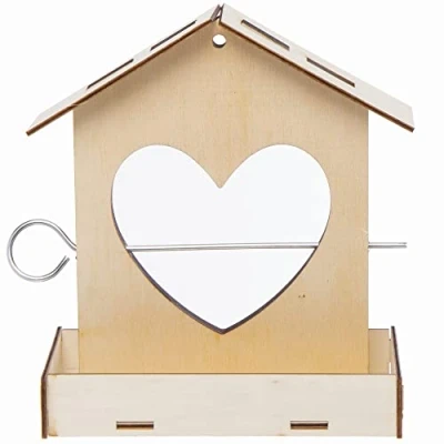 Image of Baker Ross Heart Birdhouse Wood Craft Set 2 Pack, Nesting Boxes for Birds to Paint and Kids (FC445)
