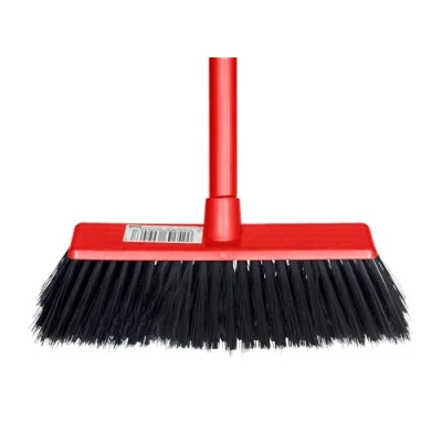 Image of HOMESHOPA Indoor Broom Soft Bristle Sweeping Brush with Handle, Red Long Handled Floor Scrubbing for Kitchen, Bathroom, Household Cleaning